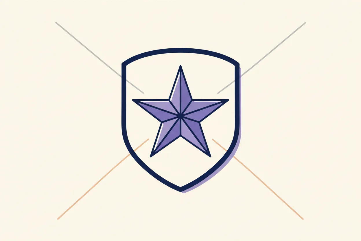 A five-pointed military star inside a protective shield outline, with three lines converging on it from the frame's edges, symbolizing tri-service command unified under one shielded office